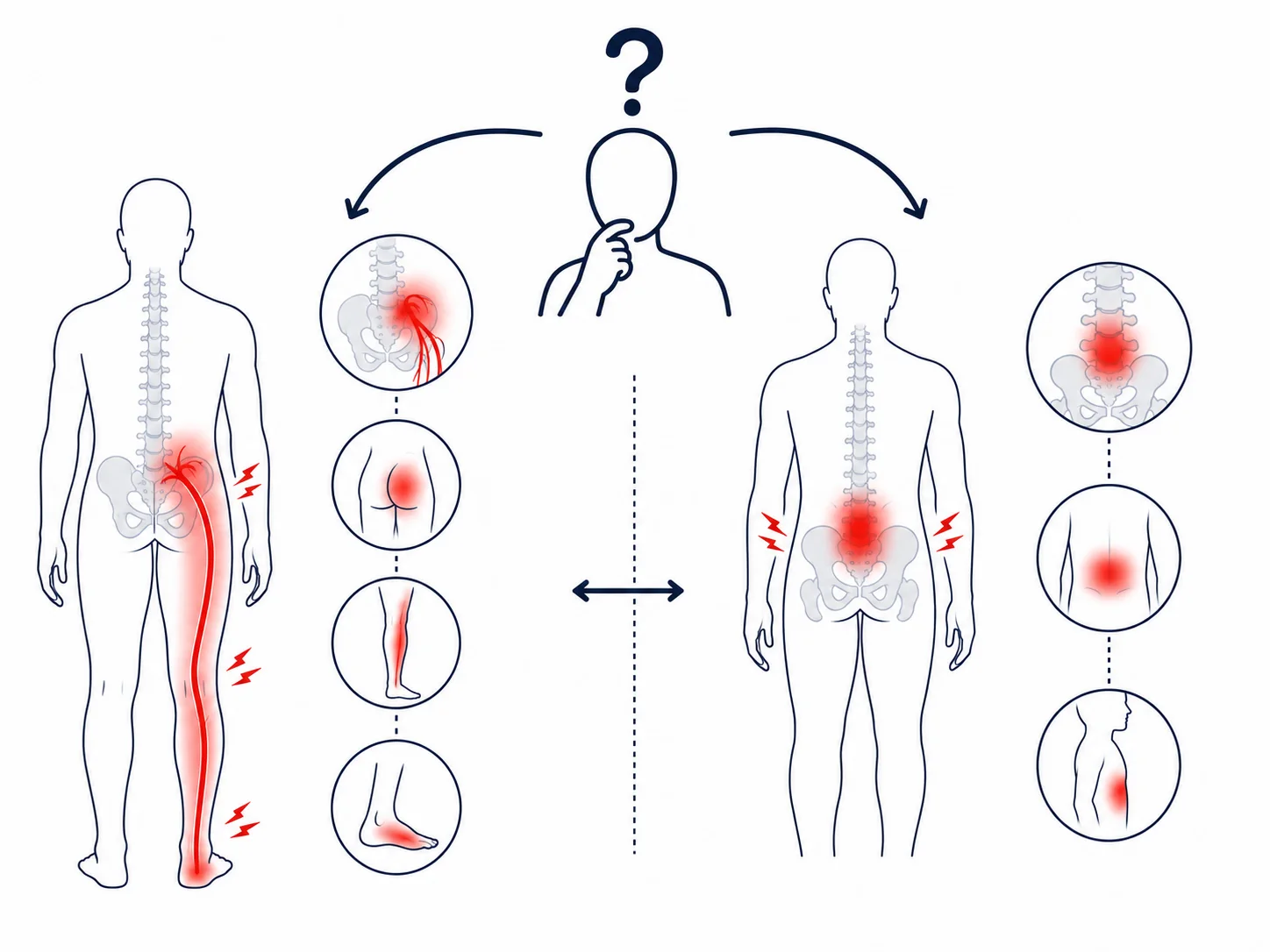 Comparaison entre douleur sciatique et lombalgie