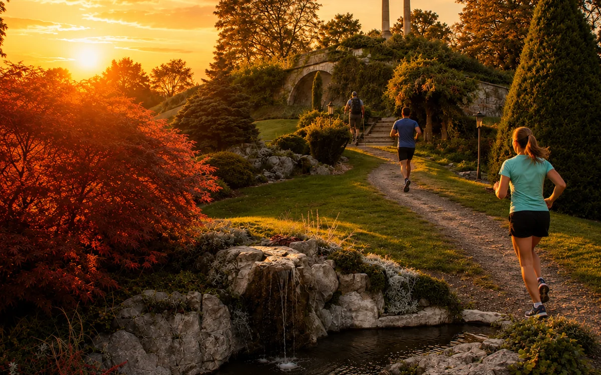 Coureurs dans un parc paysager près de Rolle